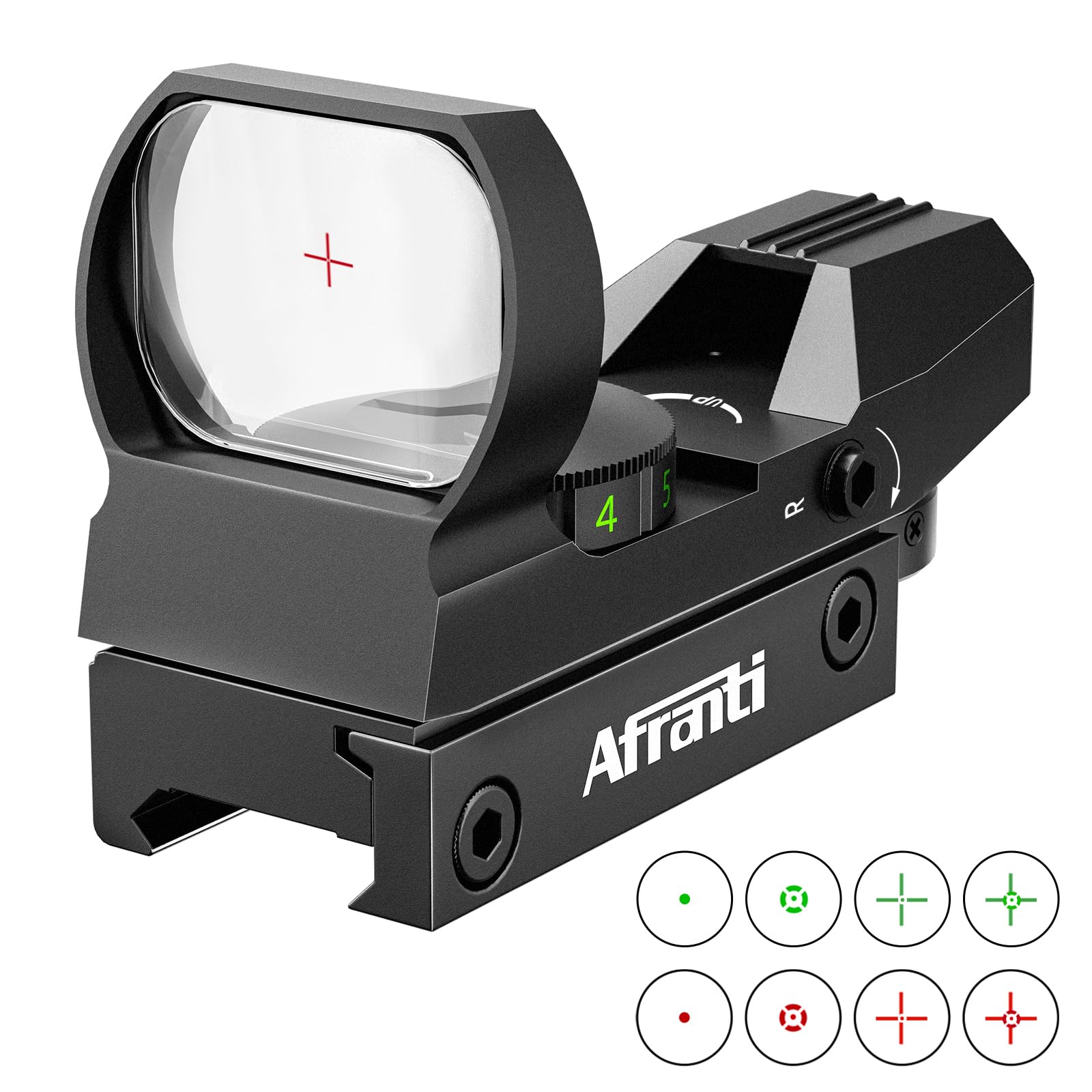 Afranti Red Dot Sight Scope Tactical 4 Reticles Green & Red Air Rifle Scope with 20mm Weaver/Picatinny Rail Mount and Cover for Hunting Crossbow