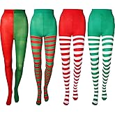 SATINIOR 4 Pair Christmas Striped Tights Full Footed Striped Sock Full Length Tight Women Multicolored