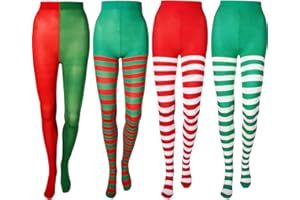 SATINIOR 4 Pair Christmas Striped Tights Full Footed Striped Sock Full Length Tight Women Multicolored