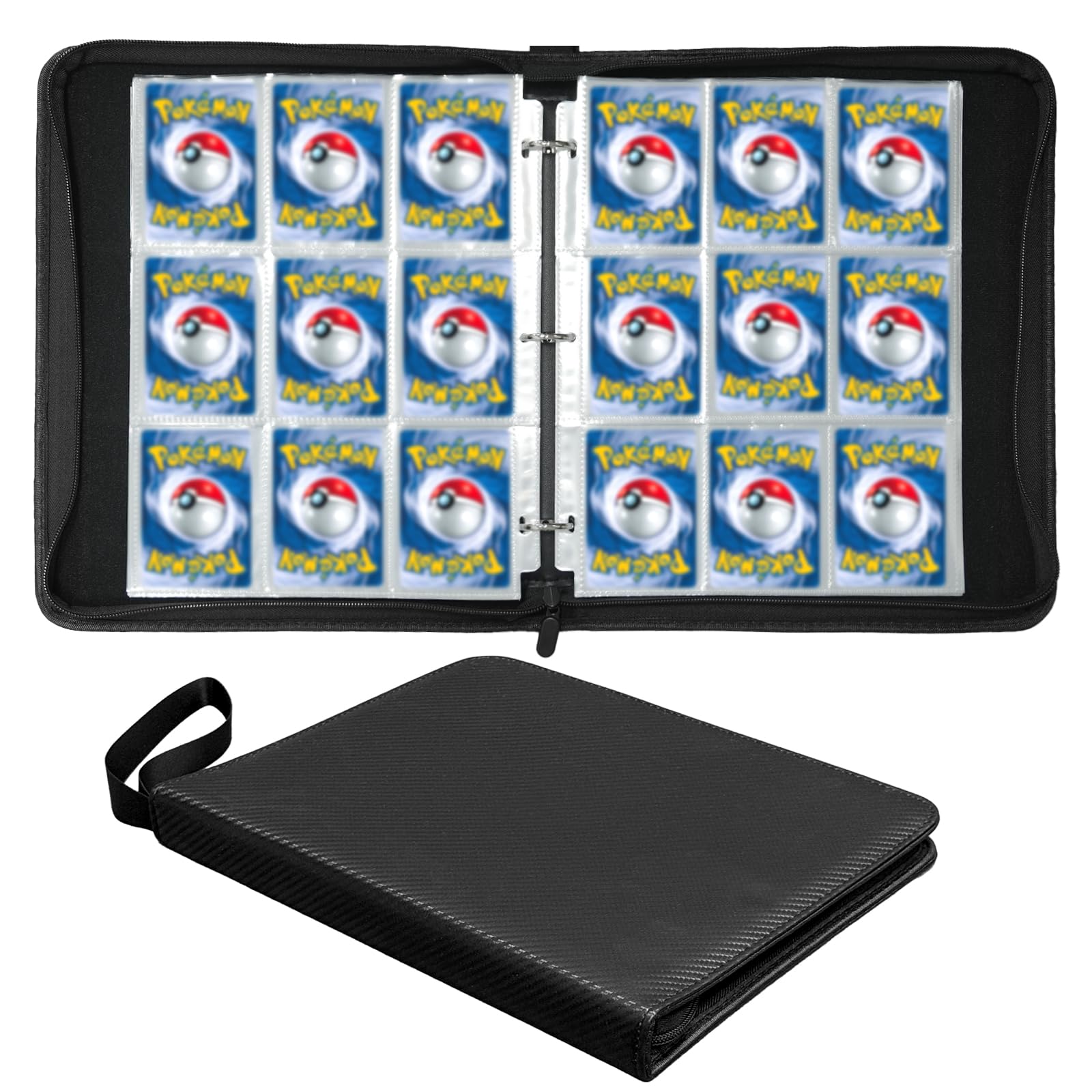 9 Pocket Card Binder, 50 Pages 900 Pockets Trading Cards Sleeves, PU Textured Cover Waterproof Folder, Portable Collection Pack with Zipper (Clear Page, 900 Pocket)