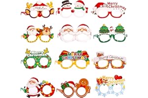 Gushijieju Christmas Accessories Glasses Cardstock, Christmas Party Favors Supplies Photo Booth Props Party Decorations 12Pcs Paper Costume Eyeglasses