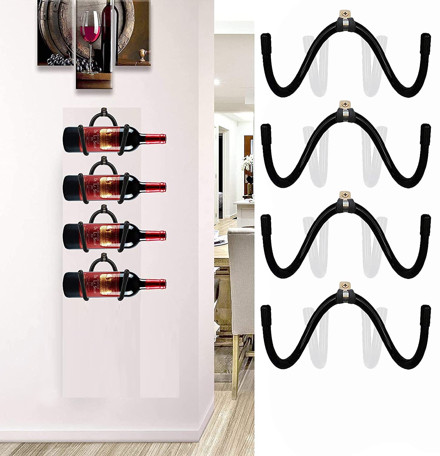 Pmsanzay 4 Pack Wine Rack Wall Mounted, Wine Bottle Storage Holder Organizer with Rubber Protection（No Scratches）- for Home & Kitchen Décor,Dining Room,Bar - Saves space on the floor.