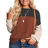 DOLNINE Plus-Size-Tops-for-Women Fall Casual Long Sleeve Shirts Oversized Color Block Crewneck Sweatshirts Ribbed Knit Tunic