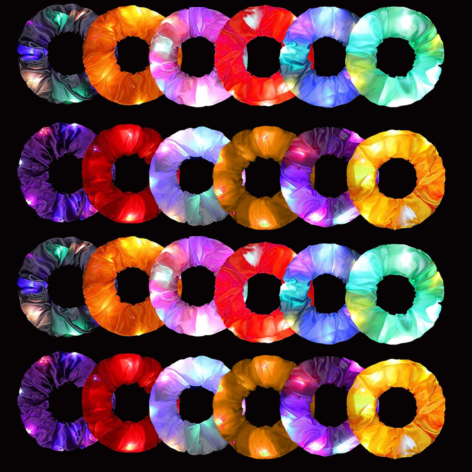 Photo 1 of 24 Pcs  Scrunchies, LED Scrunchies Hair Bands, Elastic Glow in the Dark Srunchies Rave Accessories for Women Birthday Halloween Christmas New Year