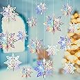 GuassLee Christmas Hanging Snowflakes Decorations Clearance 15pcs 3D Iridescent Paper Snowflakes Snow Flakes Garland for Winter Wonderland Frozen Christmas Birthday Party Decorations