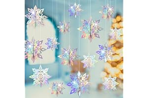 GuassLee Christmas Hanging Snowflakes Decorations Clearance 15pcs 3D Iridescent Paper Snowflakes Snow Flakes Garland for Winter Wonderland Frozen Christmas Birthday Party Decorations