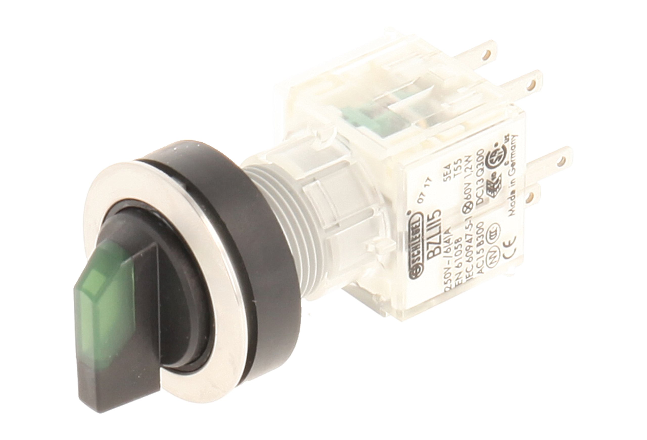 Club 23.001.394 Light Selector Latching rastend – Stainless Steel – 3 Positions Momentary Contact Master 2 Closers With Bulb Holder t5,5 K, LED, 24 V, GREEN