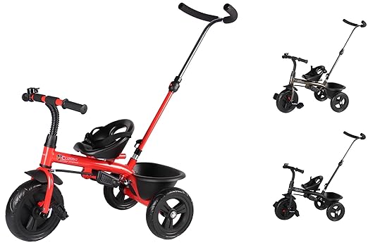 Clamaro 'Buttler Basic' 2in1 Kinderwagen Dreirad ab 1 Jahr mit lenkbarer Schubstange, mit flüsterleisen Gummireifen, Vor- und