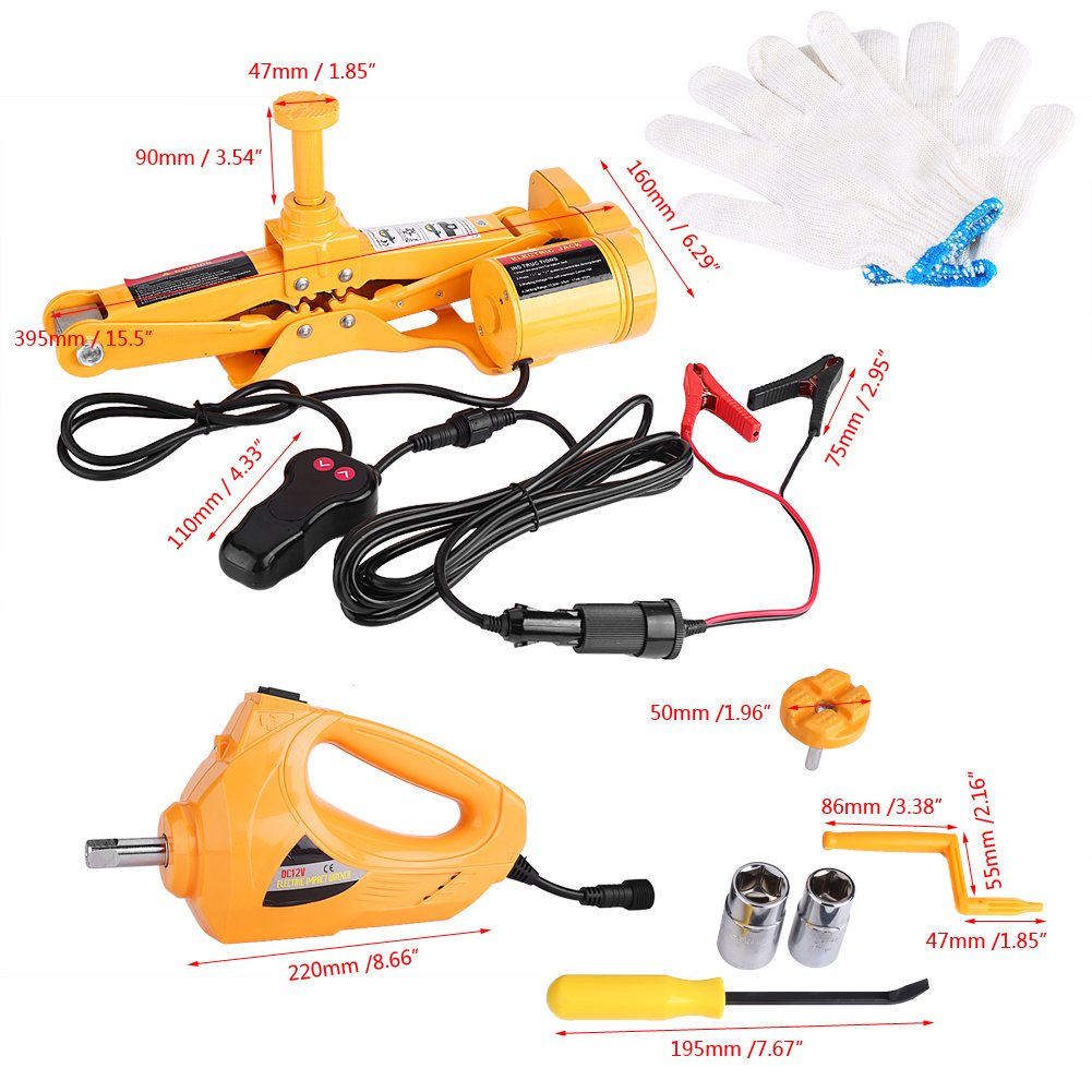 Sollevatore Auto TKSE 3T 12V DC Automotive Cric Elettrico, Cric Per Auto A Kit Di Emergenza Per Pneumatici - 5
