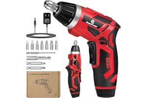 C P CHANTPOWER Cordless Electric Screwdriver Set，6+1 Torque Gears,1/4'' Hex Self-Lock Chuck, 4V Rechargeable lightweight Screwdriver with 11 pcs Accessories, Flashlight, Charger Red