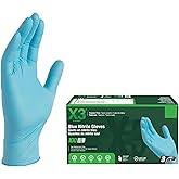 X3 Industrial Blue Nitrile Gloves, Box of 100, 3 Mil, Size XX-Large, Latex Free, Powder Free, Textured, Disposable, Non-Sterile, Food Safe, X349100BX