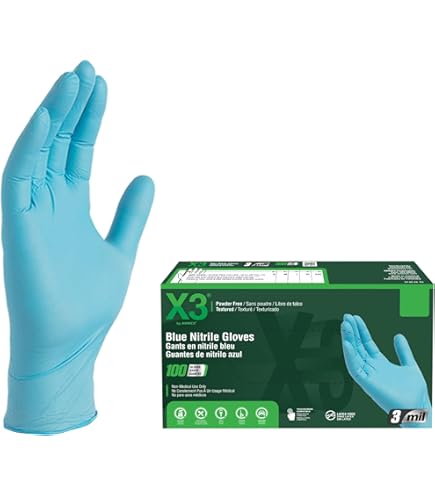 X3 Industrial Blue Nitrile Gloves - 3 mil, Latex Free, Powder Free