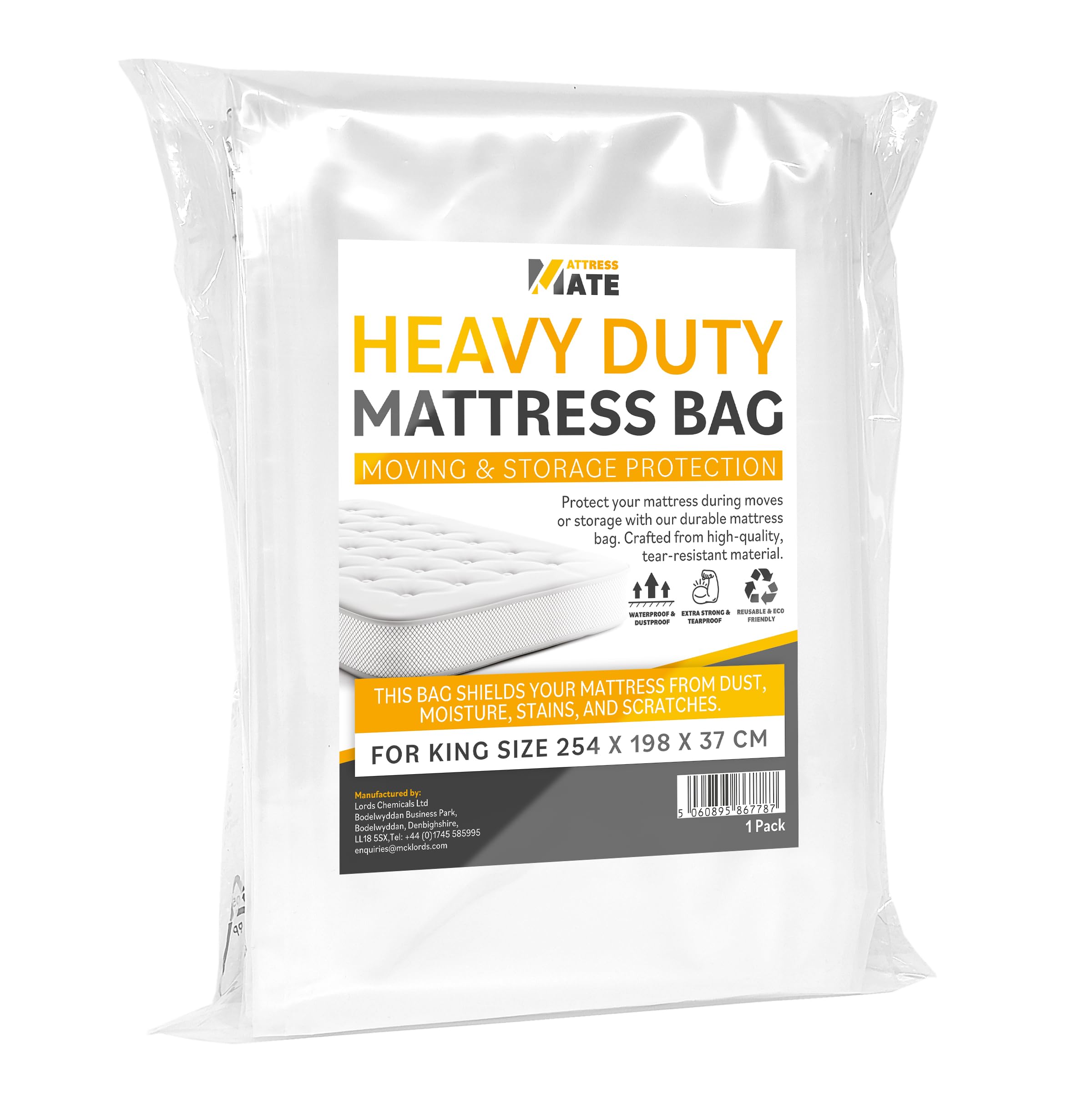 MattressMate - Mattress Bag | Storage Protective Cover for Moving - Heavy Duty, Reusable, Tearproof | King Size Fits All with Sealing Strip