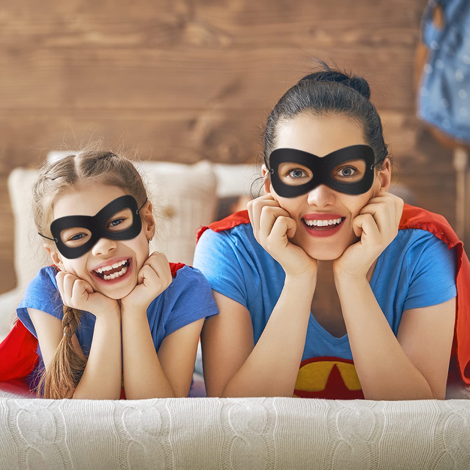 AIMIKE Superhero Mask, Black Felt Eye Mask, Halloween Dress Up, Adjustable Eyemask w/Elastic Rope