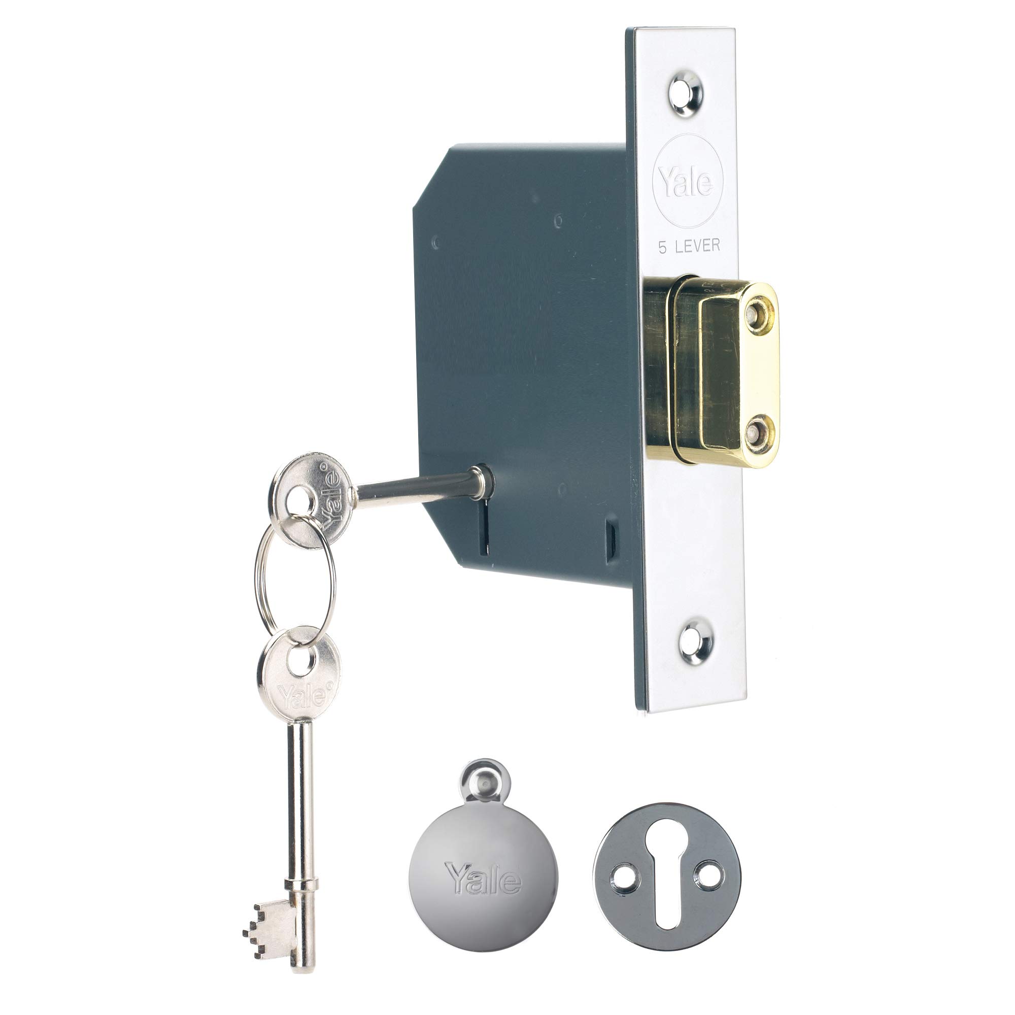 Yale 5 Lever Mortice Deadlock, High Security, Polished Chrome, 3 Inch/76 mm
