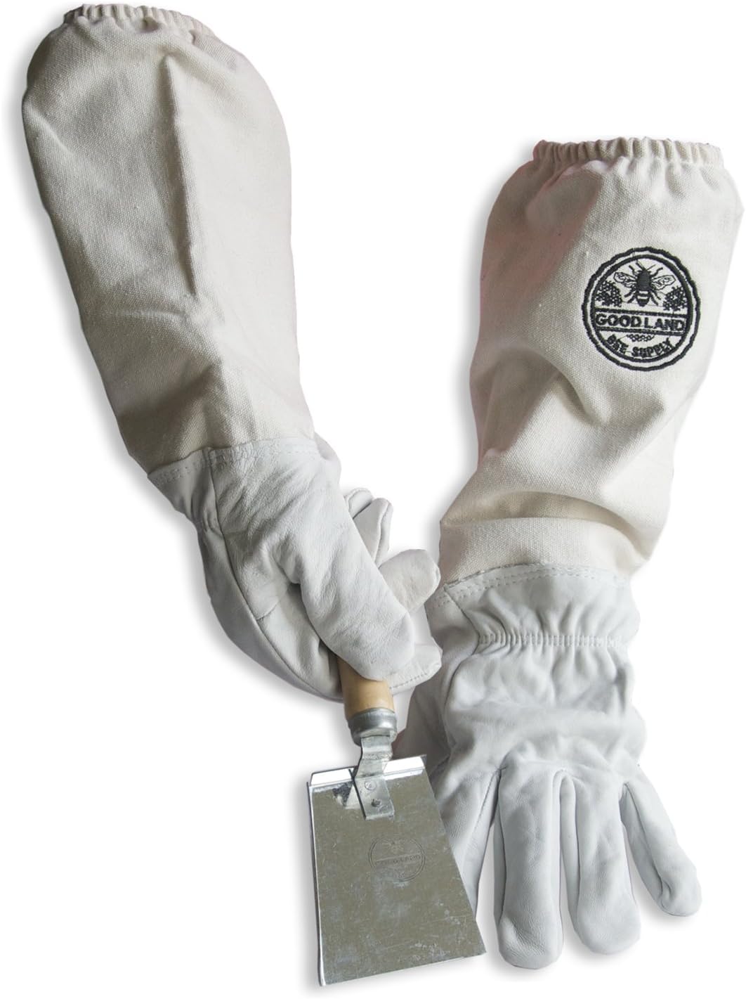 Goodland Bee Supply Natural Cotton and Sheepskin Beekeeping Gloves & Honey Comb Shovel Hive Tool (Medium)