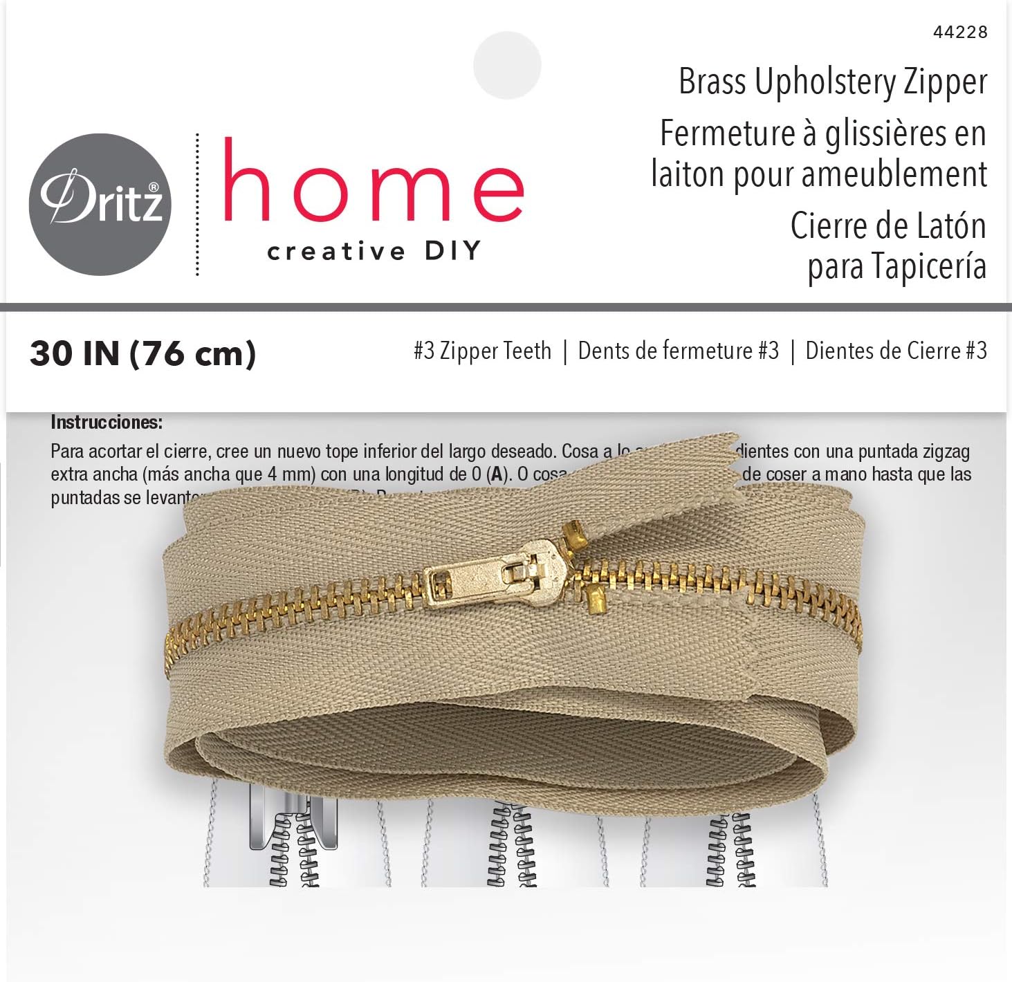 Dritz® Home Brass Upholstery Zipper 30" Beige Amazon.co.uk