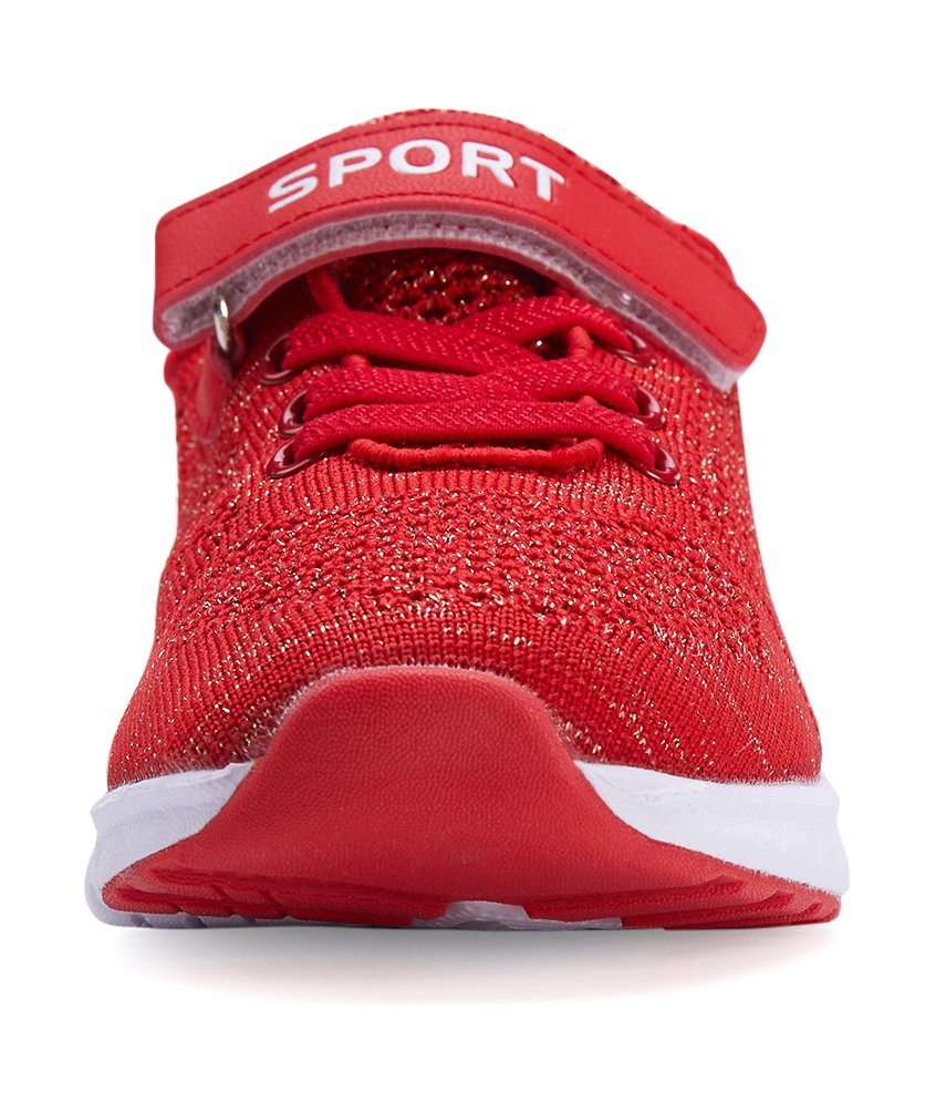 Ukris Kids Breathable Knit Sneakers Lightweight Athletic Running Shoes(EU 36,N-Red)