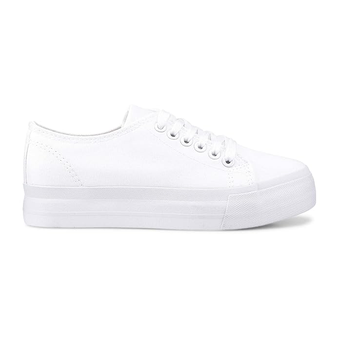 Another A Damen Damen Canvas-Sneaker aus Textil, Schnürschuhe in Weiß mit breiter Plateausohle