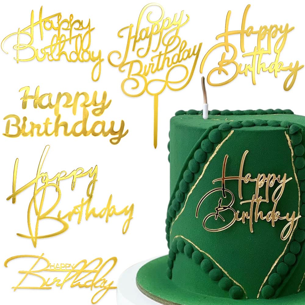 Photo 1 of Happy Birthday Cake Toppers Mirror Acrylic Cake Topper Side Cake Decorations Gold Cake Inserts Cake Decorating Supplies Cupcake Toppers for Kids Birthday Cake Decor Birthday Party Decorations,6pcs