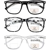 SOPHILY 3 Pack Bifocal Reading Glasses for Women Men, PC Rectangle Bi-focal Readers with Spring Hinge Far & Near Vision