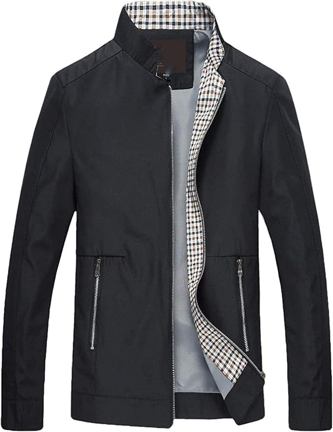 Men Lightweight Stand Collar Fashion Solid Slim Fit Bomber Jacket