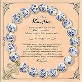 Embtrem To My Daughter Bracelet Beaded Bracelet for Women Bow Charm Blue Pink Bracelets Forever Connected Jewelry Gift for Daughter
