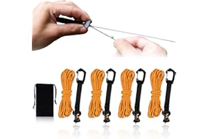 HIKEMAN 4 Pack Guy Lines-Ultralight Tent Cords with Locking Carabiner Clip, 2mm 100% Nylon Guylines Ropes for Outdoor Camping Tent Tarp,Climbing,Hiking Backpacking (Orange, 4M)