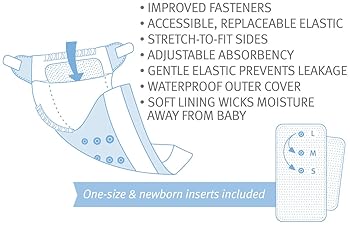 Image: bumGenius 5.0 One-Size Cloth Diaper | Outer 100% Polyester | Super soft, stretchy stay-dry lining | wicks moisture away from delicate skin | Trim, snug and comfortable stretchy tabs provide custom fit