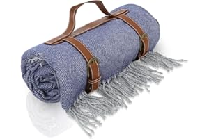 Powermach 59”x 79”Faux Wool Boho Tassels Plaid Solid,Waterproof,Moisture Resistant Padded Picnic Blankets,Camping,Park,Beach,Music Arts Festival Outdoor Blankets