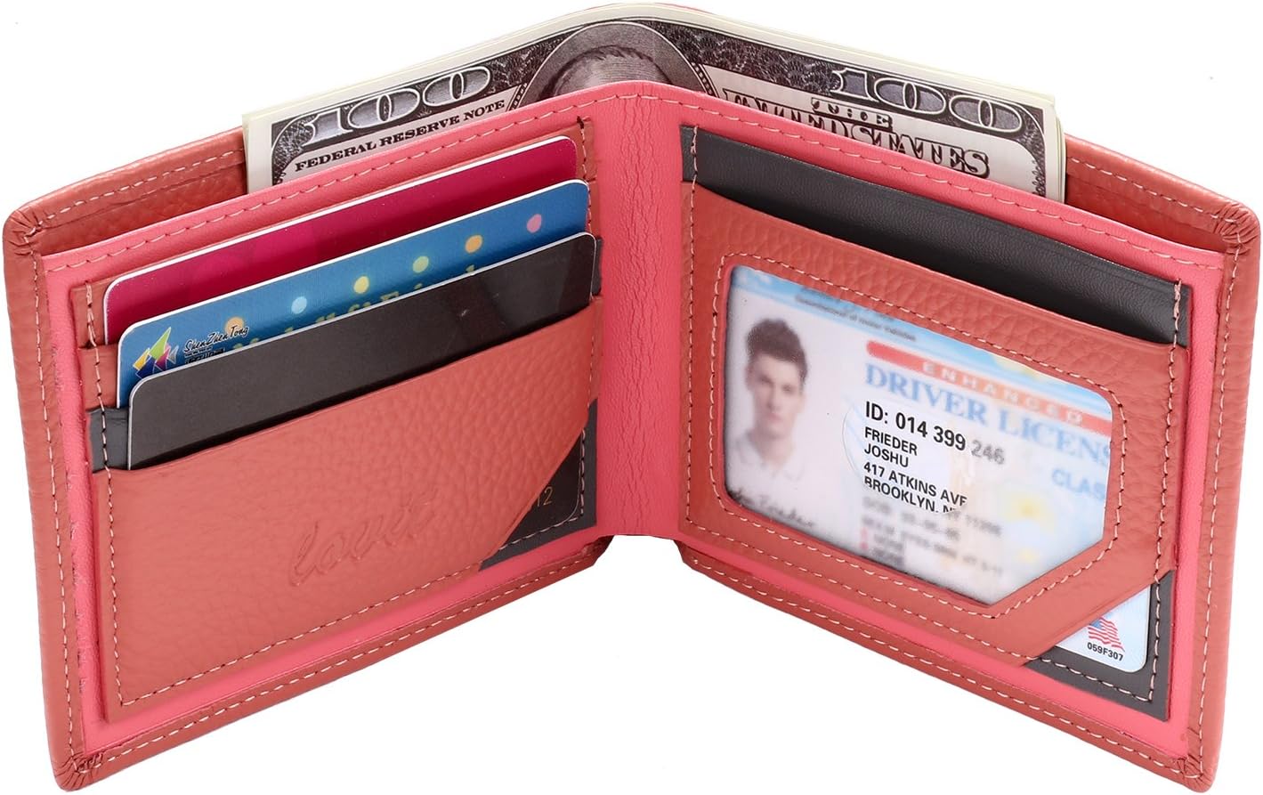 LOVIT Slim Minimalist Bifold Wallet for Men Women with ID Window Made from Genuine Leather Wallet (Pink)