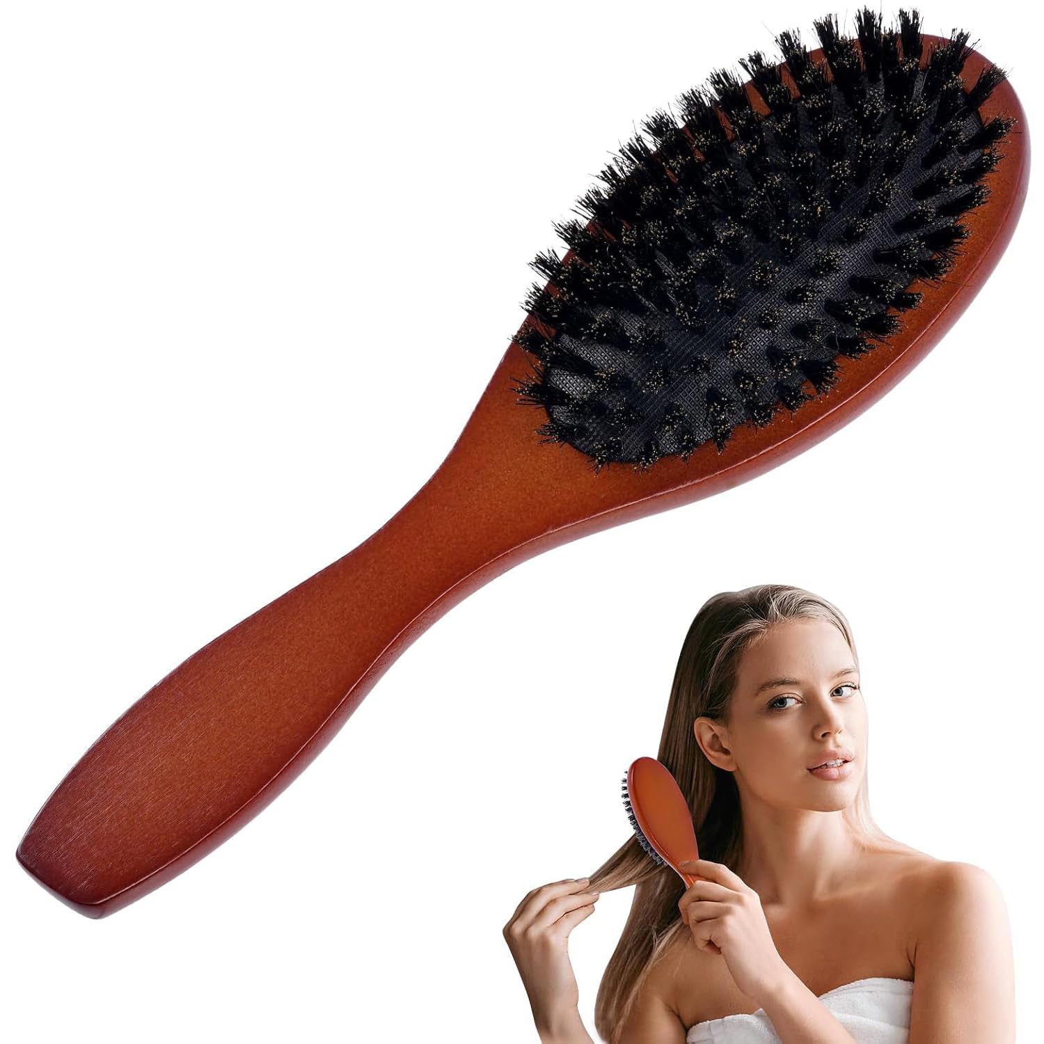 100% Soft Boar Bristle Hair Brush for Thin & Fine Hair, Professional Round Brush for Women, Men & Children, Improve Hair Texture, Restore Shine, Soft Bristles for Slick Back Styles