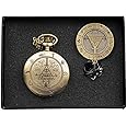 Tiong Men's Pocket Fob Watch Fashion Sweater Quartz Pocket Watch Freemason Pendant Watch Set