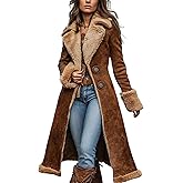 utcoco Women's Faux Suede Shearling Jacket Coat Lapel Fleece Long Sleeve Vintage Western Winter Outerwear