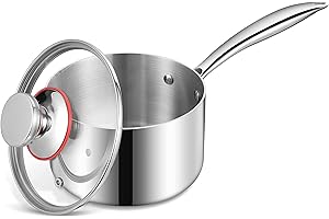 LIANYU 1QT Saucepan, Tri-Ply 18/10 Stainless Steel Sauce Pan with Lid, 1 Quart Saucepan Cooking Pot for Pasta Soup, Small Ind