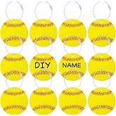 Eyourlife 12Pcs Softball Luggage Tags for Name ID Travel Bag Suitcase Label | 2.75 PVC Softball Card With Metal Ring Keychain Charms for Men Women Travel Bag Team Party Favors Gifts