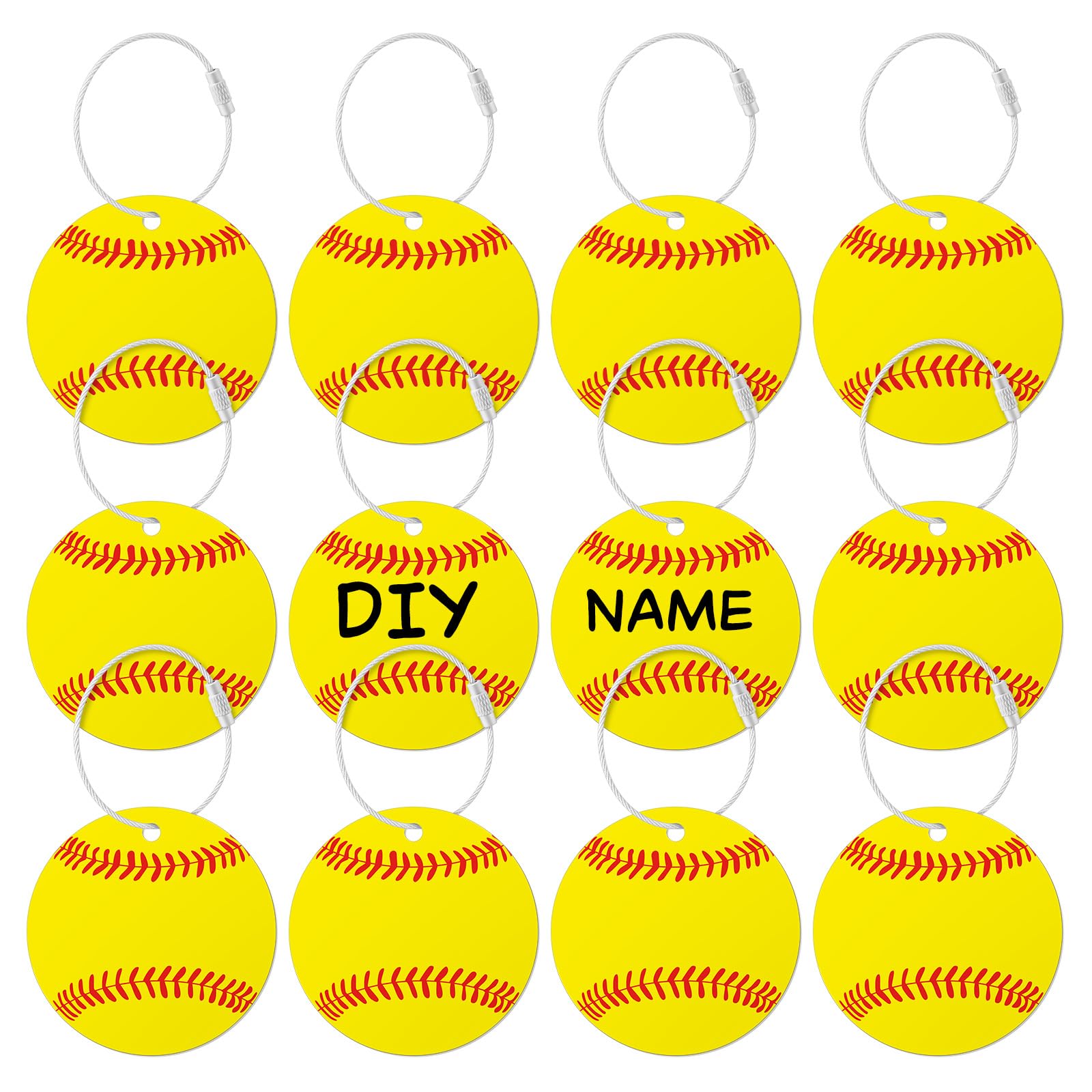 Photo 1 of 12 Pcs Softball Luggage Tags for Suitcases Travel Suitcase Labels with Metal Ring 2.75in Softball Keychain PVC Name Id and DIY Pocket Hug Card Backpack Charms for Men Women Travel Bag Suitcase