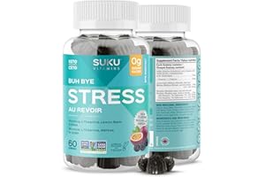 SUKU Vitamins Stress Gummy Supplement, Buh Bye Stress Sugar Free Gummies, with Lemon Balm, L-Theanine, GABA, Keto, Plant-Base