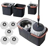 SWISSPACK Revolving Spin Mop and Bucket Set with 4 Reusable Pads Orange-Gray