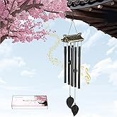 Carefree Fish Wind Chime Use Musical Wind Bell Tubes 31Inch Asian Style Family Love Garden Decor Japanese Cherry Blossom (Patent No.: US D1,104,819 S)