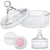 LAKIRA Large Body Powder Puff and Container, 2 Large Powder Puffs, Crystal Powder Container with 3.93" Puff for Baby Women, Dusting Powder Container with Puffs for Women, Bath, Home Use (4″ Pure)