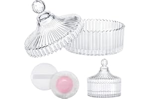 LAKIRA Large Body Powder Puff and Container, 2 Large Powder Puffs, Crystal Powder Container with 3.93" Puff for Baby Women, Dusting Powder Container with Puffs for Women, Bath, Home Use (4″ Pure)
