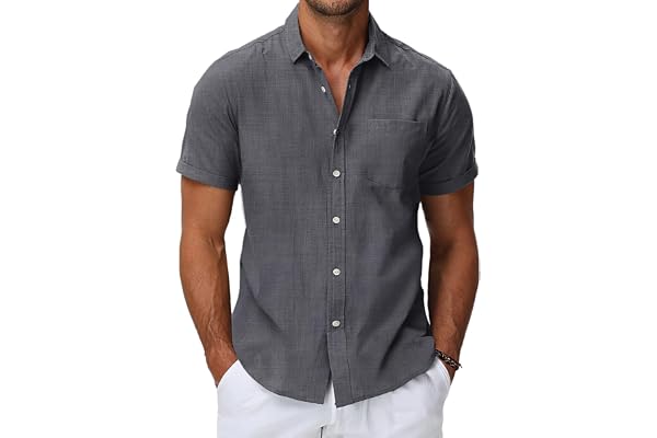 HMIYA Mens Short Sleeve Button Up Cotton Linen Shirts
