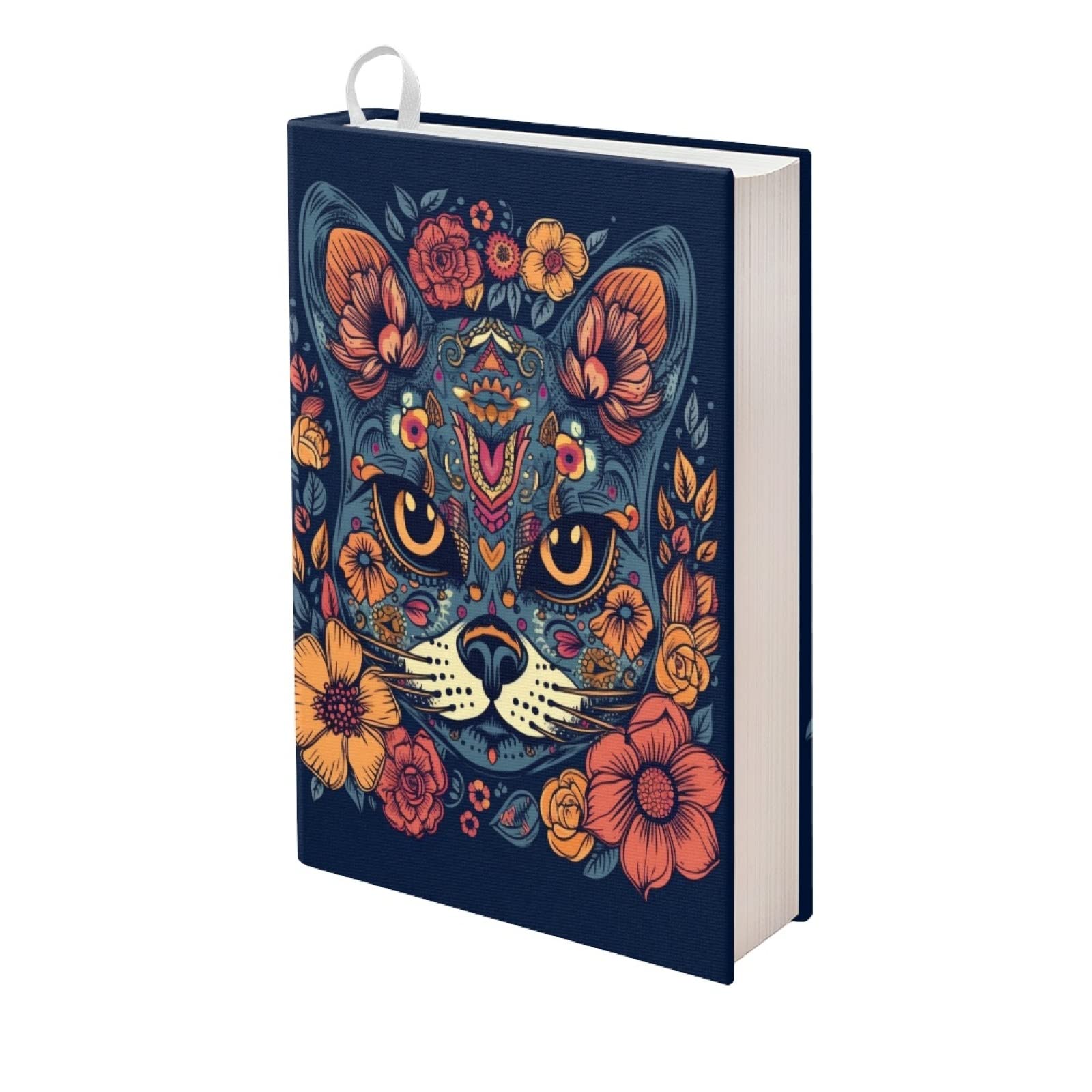 Kuiaobaty Novelty Cat Floral Fabric Book Cover for Notebook,Novel, Animal Flowers Book Sleeve Stretchy Cloth 11 X 9 Inch — image 1