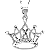 Silver Crown Pendant Necklace- 925 Sterling Silver- Silver Adjustable Necklace 16"-18"