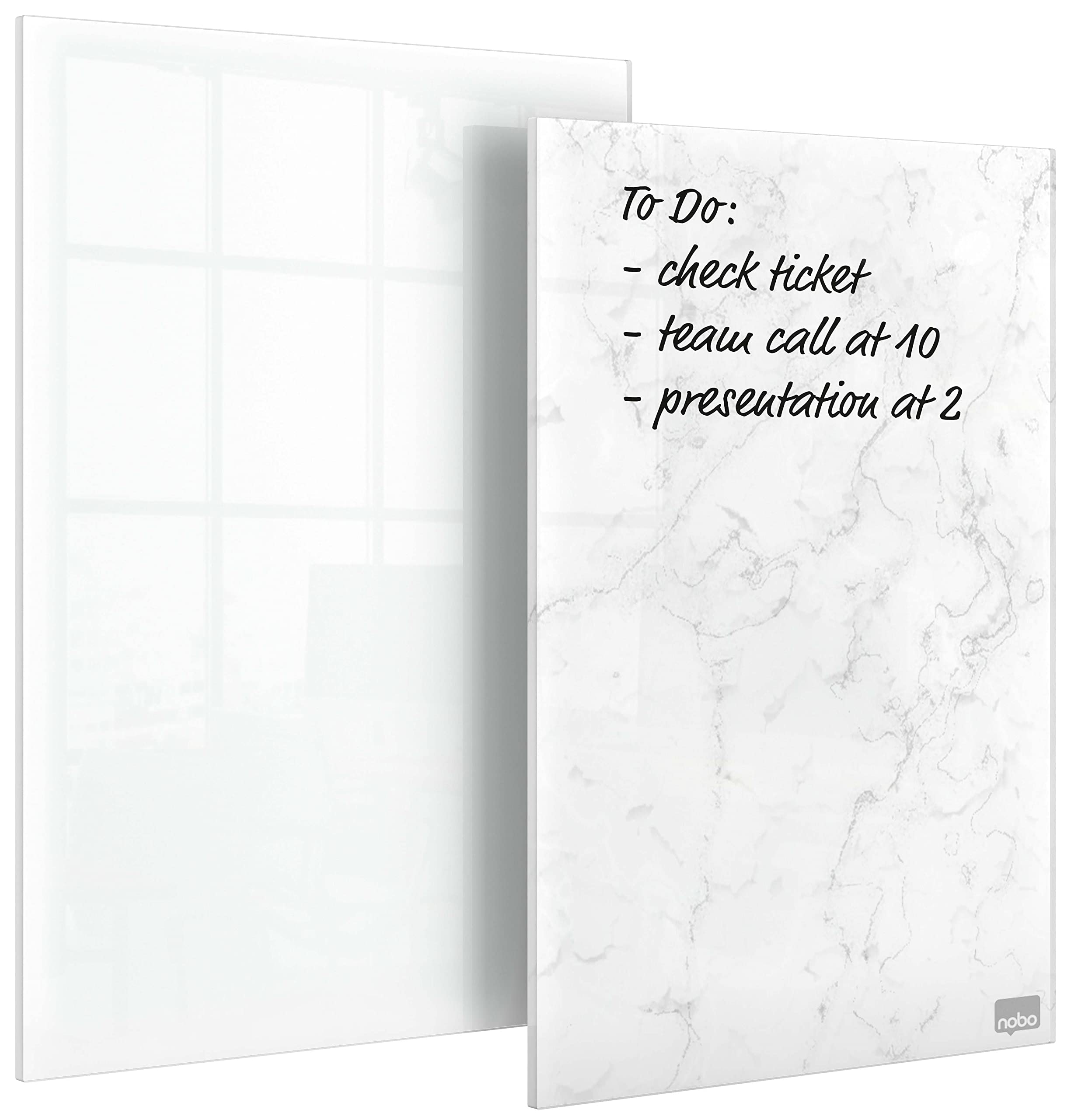 Nobo Glass Mini Whiteboard Notepads, Dry Erase Surface, Frameless, Home/Office, 230 x 152 mm, Pack of 2, Includes Marker Pens, White/Marbled, 1915601