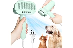 ZI HAN XIONG 2-in-1 Pet Dryer and Brush- Overheating Protection, 3 Blowing Modes, Low Noise- Ideal Dog Dryer for Pet Grooming, Small and Medium Dogs/Cats- Slim Handle- Dog Blow Dryer (Green)
