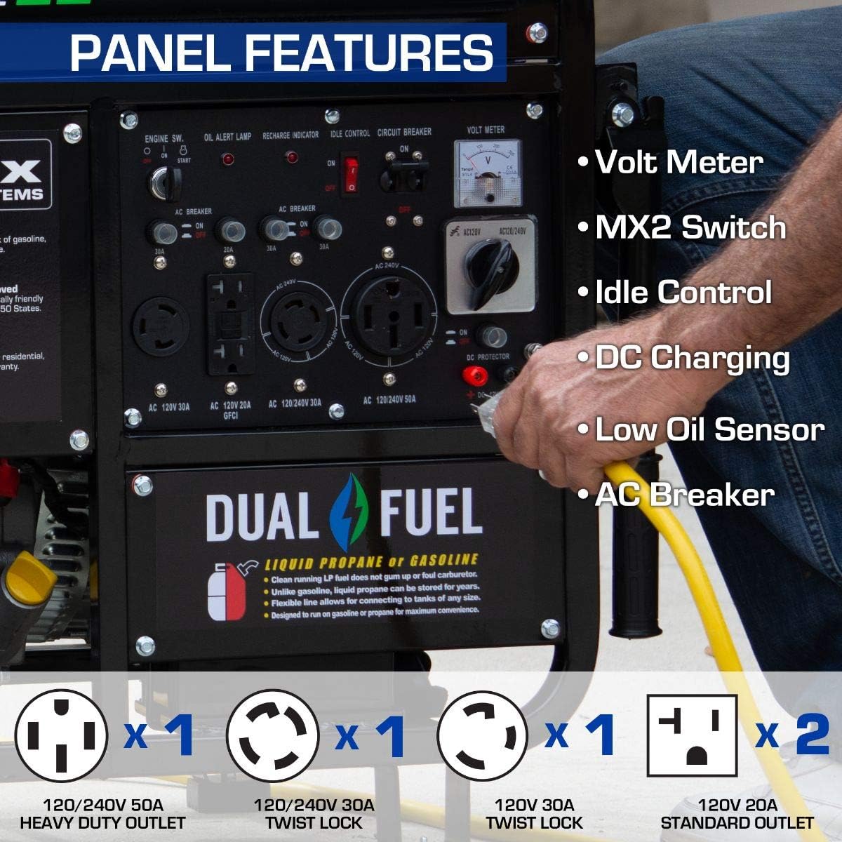 DuroMax XP12000EH Dual Fuel Electric Start Portable Generator, Blue and Black : Garden & Outdoor