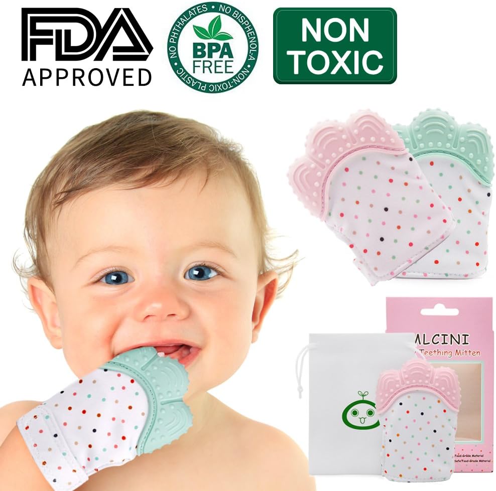 Baby Teething Mittens, MLCINI Soft Food-Grade Silicone Infant Teether for Self-Soothing Pain Relief BPA-Free, Teething Toys for 3-18 Months Boys and Girls (Mint Green)