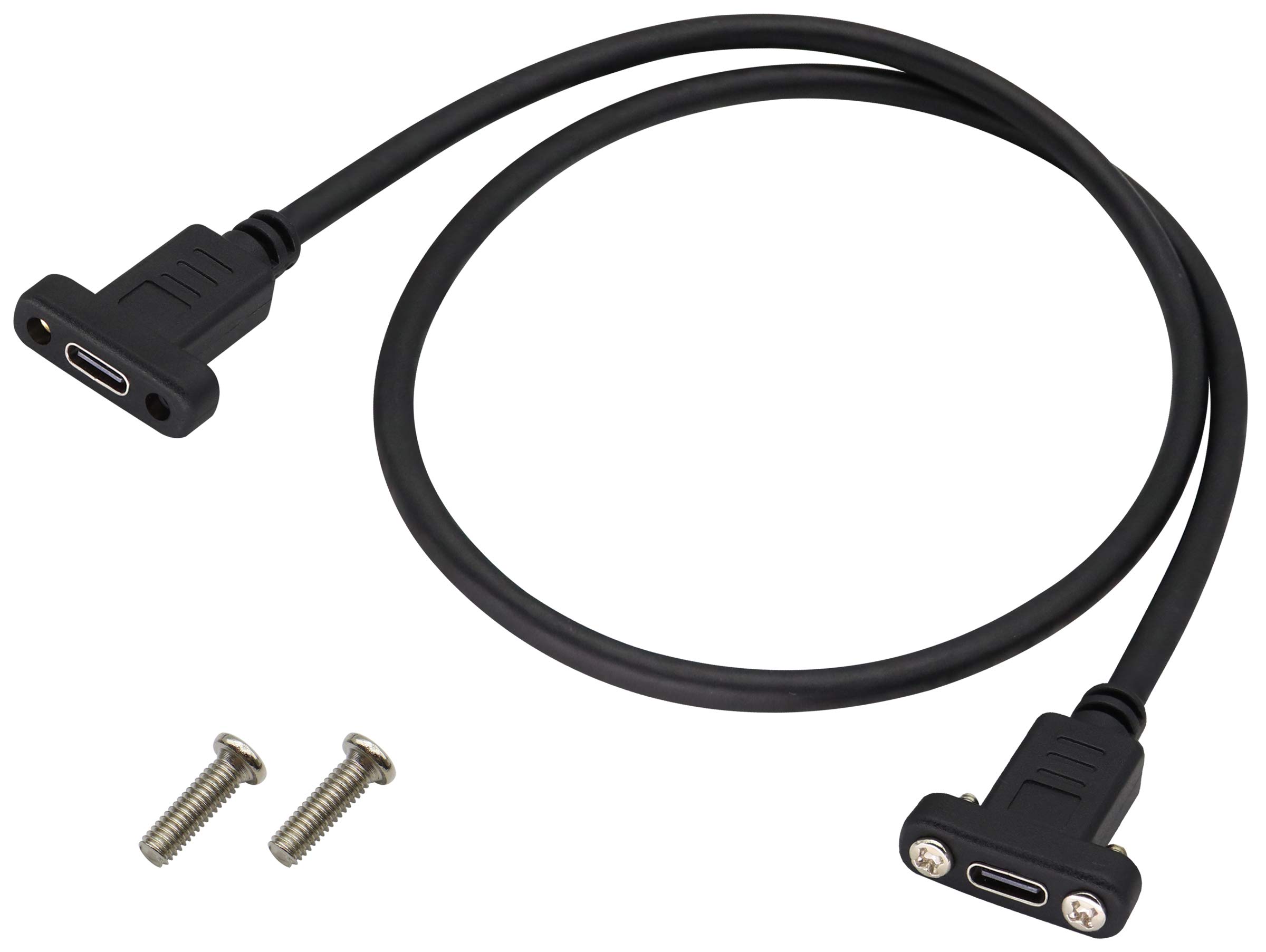 AAOTOKK USB C to 3.1Type C Panel Mount Screw Cable (3A) USB 3.1 Type C Female to Female Panel Mount Cable, Supports Charging,Data,Audio,Video Cable for Laptop, (0.6M/2ft)